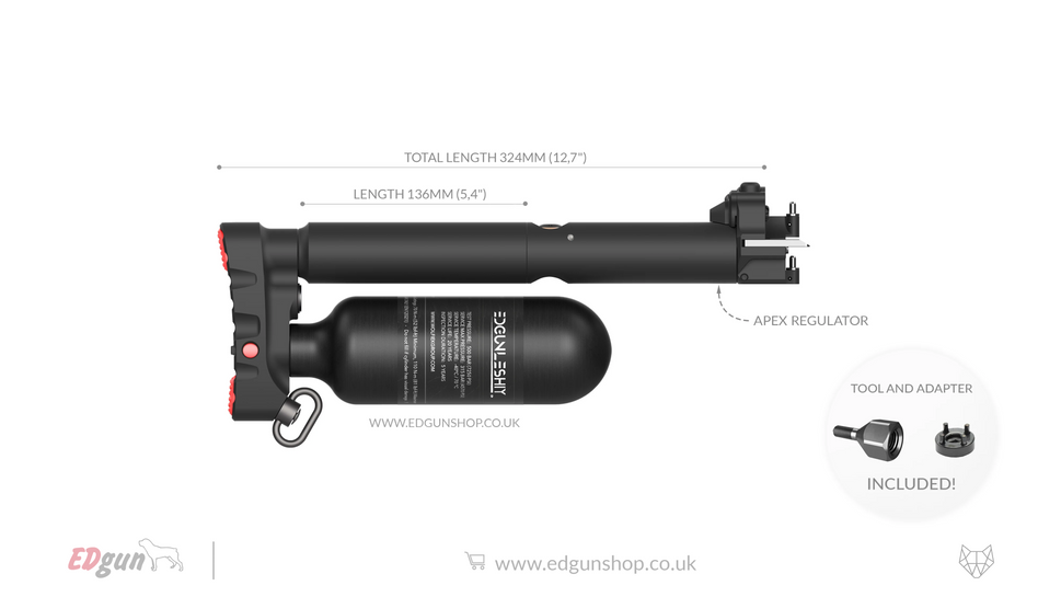 Leshiy 2 Butt with Carbon Fiber bottle350cc / 136mm (5.4") / .177 (4.5 mm)