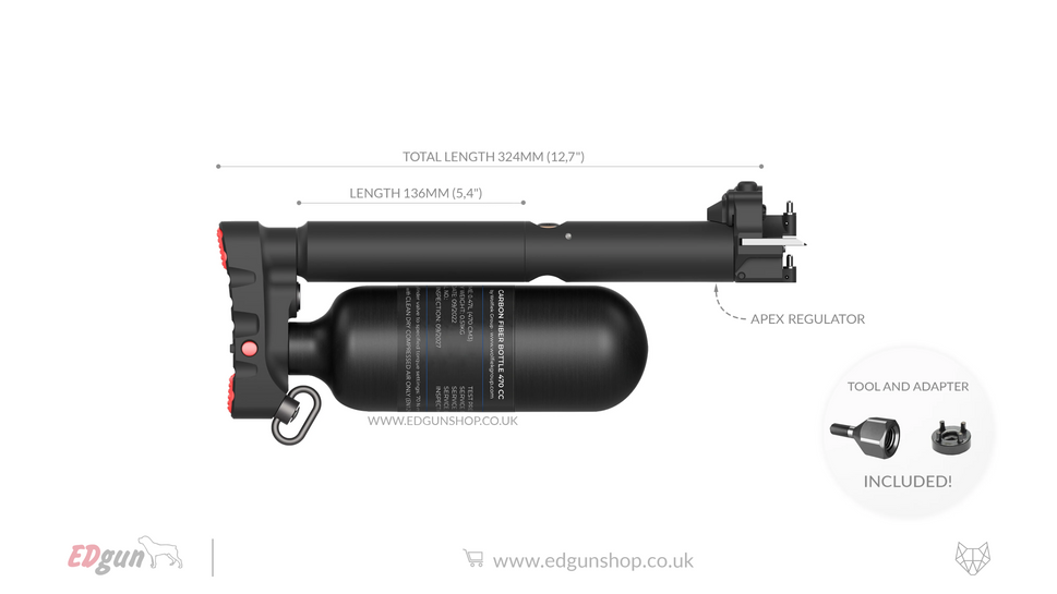 Leshiy 2 Butt with Carbon Fiber bottle470cc (with 16mm pin lock) / 136mm (5.4") / .30 (7.62 mm)